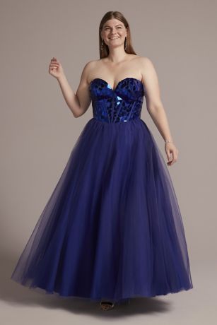 Plus Mosaic Beaded Ball Gown with ...